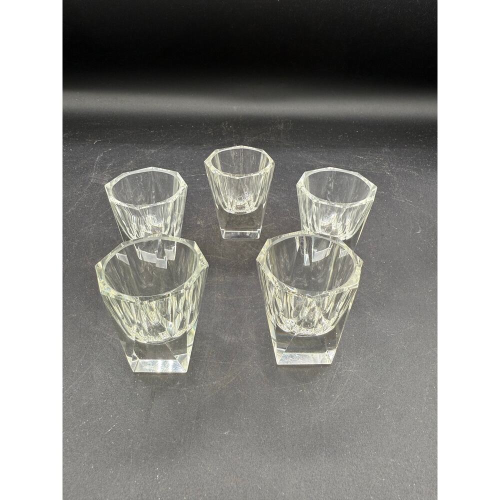 5 vintage clear crystal BRUNO POSSELT Art Deco shot glasses